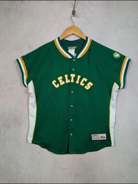 Majestic Celtics Hardwood Classics Jersey Men's Size XL Green Button Front NBA